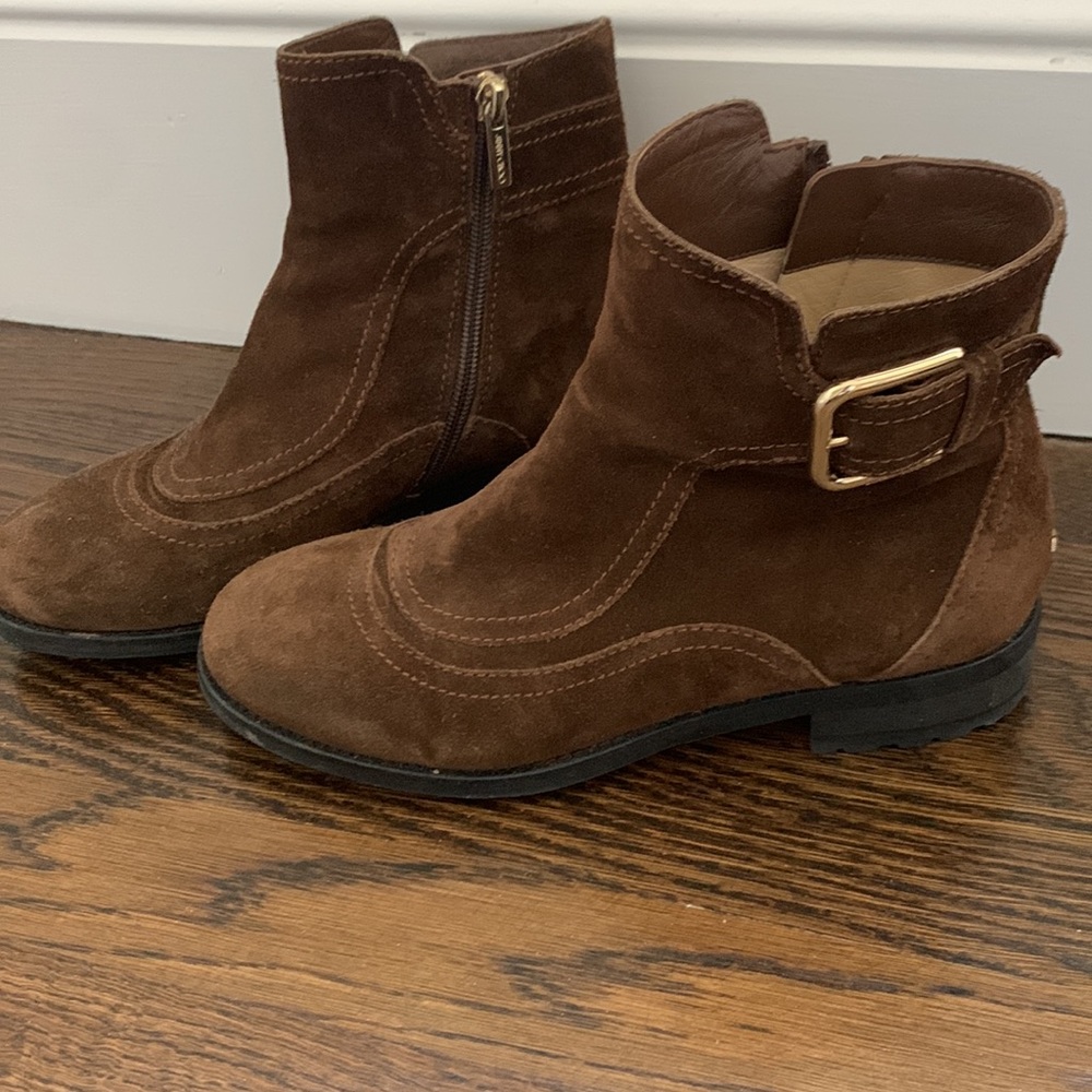 Brown suede booties